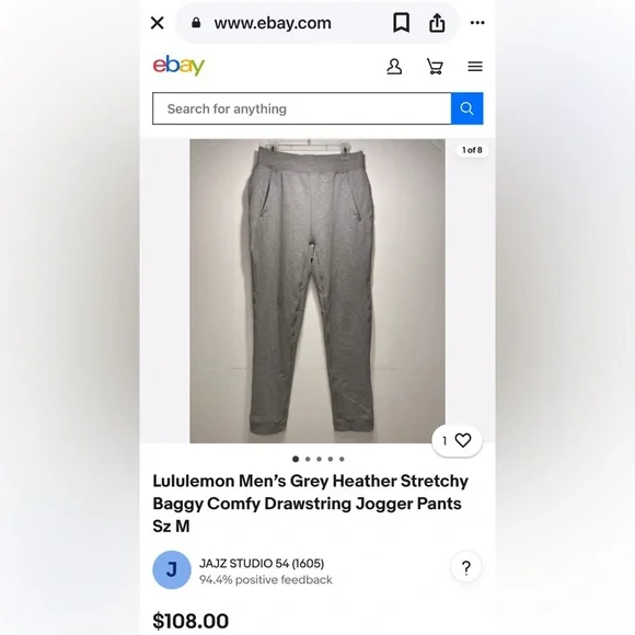 Lululemon Athletica Men's Heather Gray Joggers w/Pockets Size-Large EUC - Picture 10 of 11